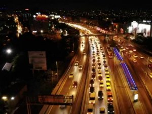 Kısıtlamaya Dakikalar Kala E-5’teki Yoğun Trafik Havadan Görüntülendi