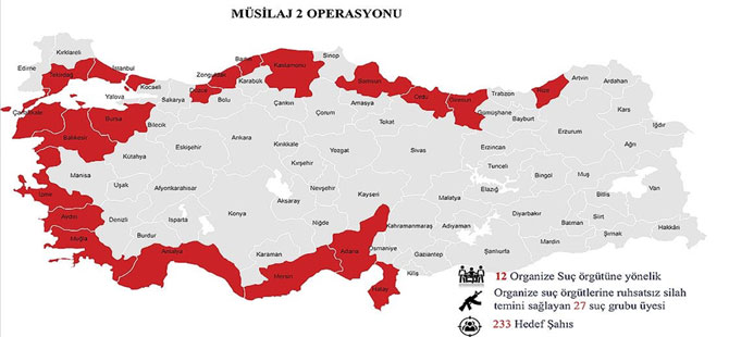Rize ile Birlikte 20 ilde Organize suç örgütlerine yönelik Müsilaj-2 Operasyonu başlatıldı