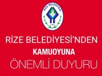 Rize Belediyesi'nden Kamuoyuna Duyuru
