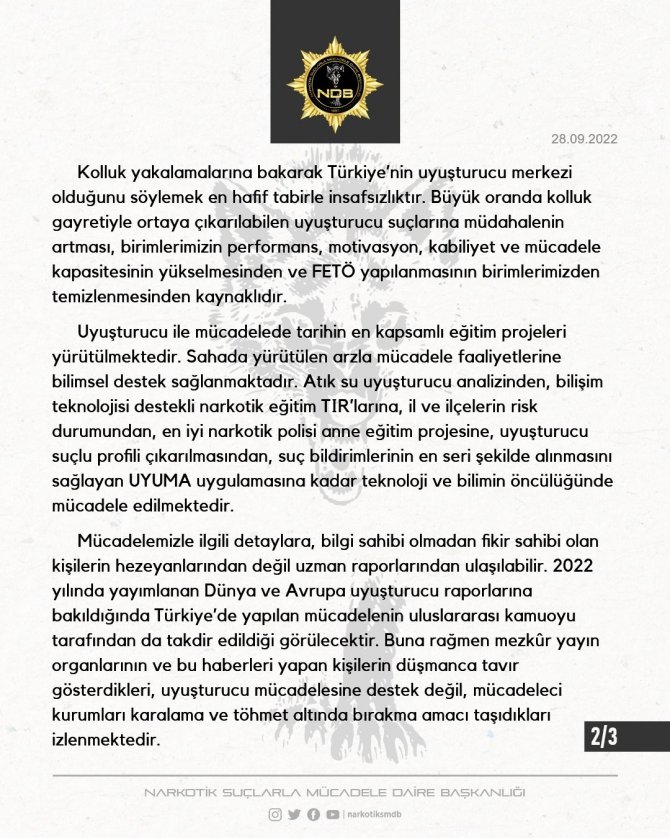 İ̇çişleri Bakanlığından Türkiye’nin Uyuşturucu İle Mücadelesine Yönelik Haberler Hakkında Açıklama