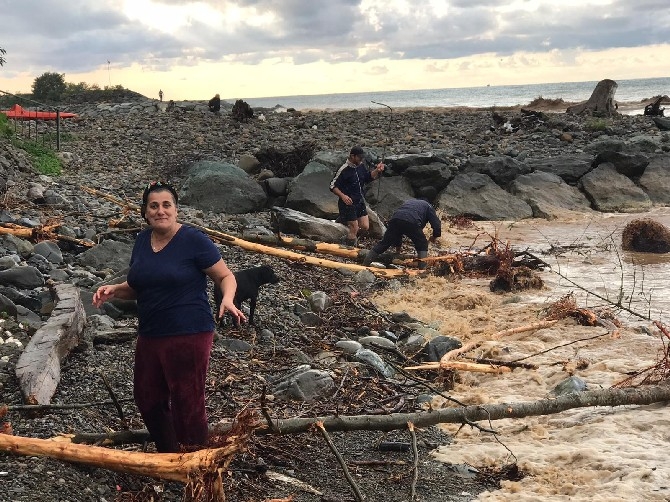 Selin sürüklediği odunları denizden kayık ile topladılar 3