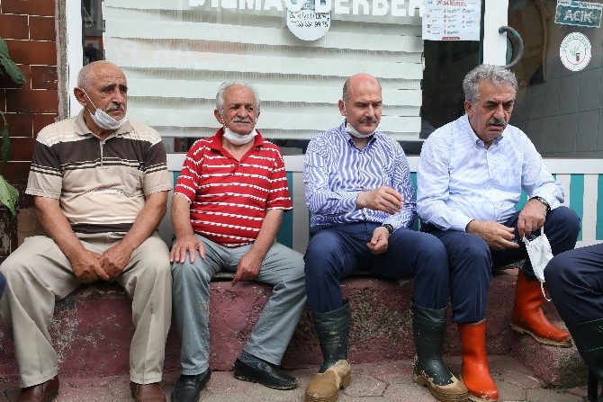 Bakanlar Soylu, Kurum ve Karaismailoğlu, Rize'de afet bölgesinde 2