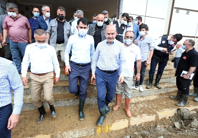 Bakanlar Soylu, Kurum ve Karaismailoğlu, Rize'de afet bölgesinde 6
