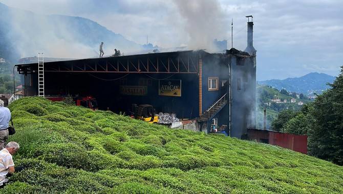 Rize'de çay fabrikasında çıkan yangında bir kişi dumandan etkilendi 3