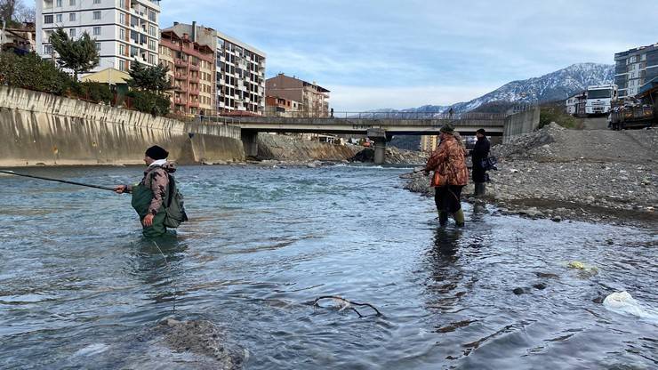 Artvin'de fırtına somon kafesini parçaladı, vatandaşlar dereye akın etti 11