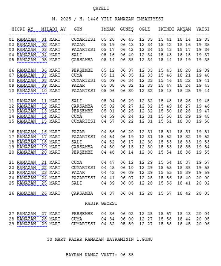 Rize ve İlçelerine Ait 2025 Yılı Ramazan İmsakiyesi Belli Oldu 10