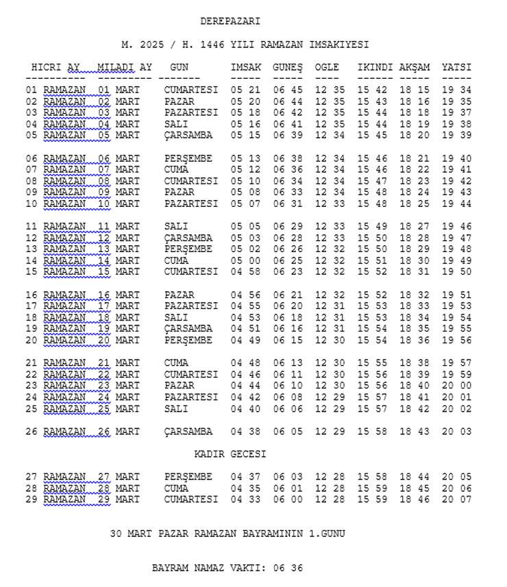 Rize ve İlçelerine Ait 2025 Yılı Ramazan İmsakiyesi Belli Oldu 7