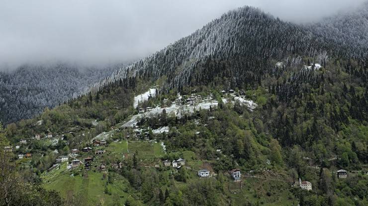 Rize'nin yüksek kesimleri nisanda yağan karla beyaza büründü 3