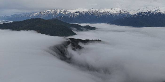 Rize'nin yüksek kesimlerinde 'bulut denizi'