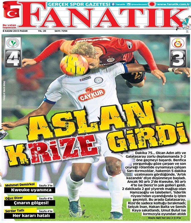 Ç.Rizespor-G.Saray Maçının Gazete Manşetleri 3