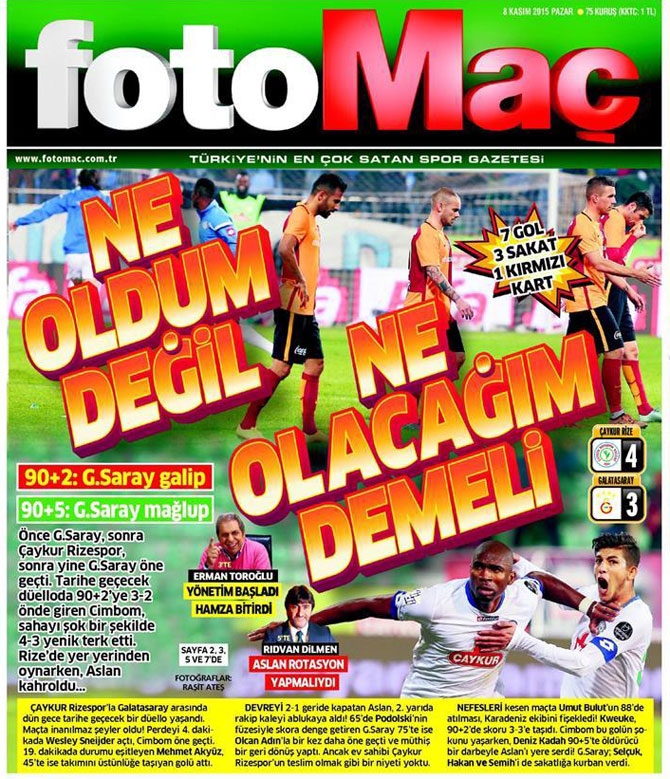 Ç.Rizespor-G.Saray Maçının Gazete Manşetleri 4