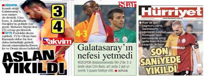 Ç.Rizespor-G.Saray Maçının Gazete Manşetleri 6
