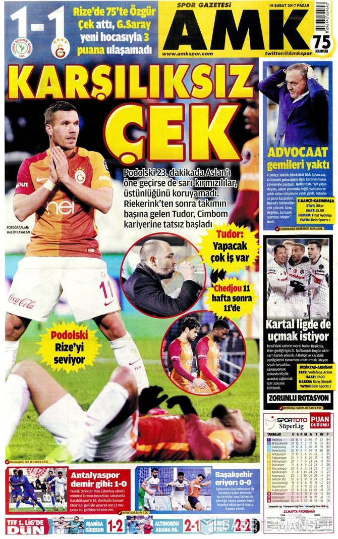 Ç.Rizespor - G.Saray Maçının Gazete Manşetleri 5