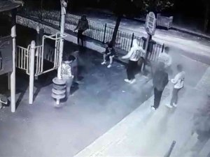 Gençler Parktaki Çöp Kutusunu Yakıp Tekmelediler