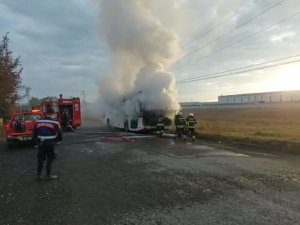 Tekirdağ’da İşçi Otobüsü Yandı