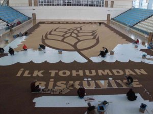 3 Ton Bisküviden Yapılan Dünyanın En Büyük Buğday Başağı Mozaiği Tamamlanmak Üzere