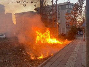 Yüksek Gerilim Hattı Direğinin Çevresinde Korkutan Yangın
