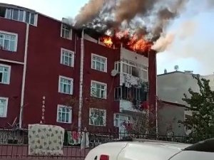 Arnavutköy’de 5 Katlı Binanın Çatı Katı Alev Alev Yandı