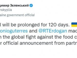 Zelenskiy: "Tahıl Anlaşması 120 Gün Uzatılacak"