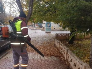 Belediye Ekiplerinden Yaprak Üfleme Makinesi İle Sonbahar Temizliği