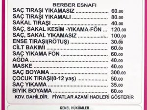 Sinop’ta Berber Tarifesi Yenilendi: Saç-sakal 100-120 Tl