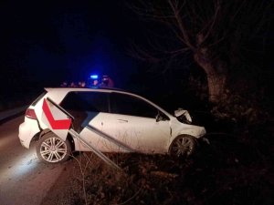 Ağaçlara Çarpan Otomobil Hurdaya Döndü: 1 Yaralı