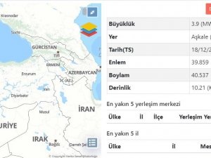 Erzurum’da 3.9 Büyüklüğünde Deprem