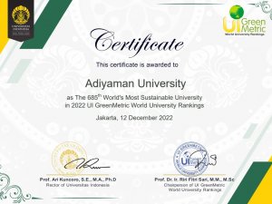 Adyü, Greenmetrics Dünya Üniversiteleri Arasında Üst Sıralara Yükseliyor