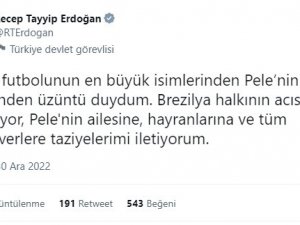 Cumhurbaşkanı Erdoğan’dan Brezilyalı Futbolcu Pele İçin Taziye Mesajı