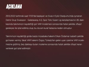 Sivasspor, Galatasaray Maçının Tekrarı İçin Tff’ye Başvurdu