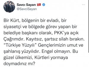 Başkan Sayan’dan Pkk’ya Çağrı: "Silahlarınızı Bırakın"