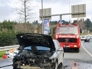 E5’te Otomobil Böyle Alev Alev Yandı