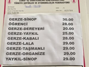 Sinop-Gerze Dolmuş Tarifesine 5 Tl Zam