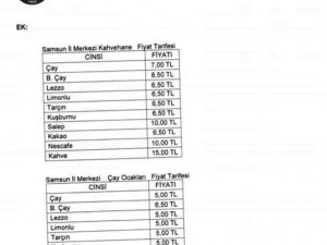 Kahvehane Ve Çay Ocakları İçecek Tarifesi Güncellendi