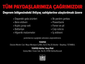 Tosfed, Depremzedeler İçin Yardım Çağrısında Bulundu