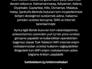 Türk Telekom’dan Deprem Bölgelerindeki Ücretsiz İletişime İlişkin Açıklama