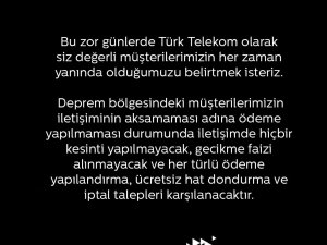 Türk Telekom’dan Deprem Bölgesindeki Faturalara İlişkin Açıklama