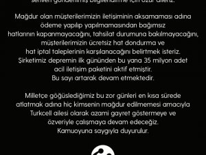 Turkcell’den Deprem Bölgesindeki Faturaların Tahsilatı İle İlgili Açıklama