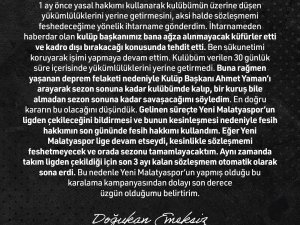 Doğukan Emeksiz’den, Yeni Malatyaspor’a Yanıt: "Kulüp Başkanımız Bana Ağza Alınmayacak Küfürler Etti"