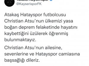 Kayserispor’dan Atsu İçin Başsağlığı Mesajı