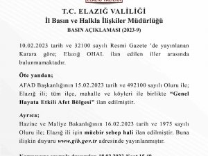Elazığ Valiliği’nden Ohal Açıklaması