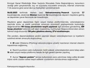 Sosyal Medya Platformlarında Depreme İlişkin Provokatif Paylaşımlarda Bulunan 27 Kişi Tutuklandı