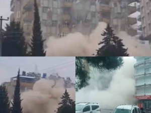 Deprem Anında Bir Binanın Çökmesi, Diğerinin Sallanması Kamerada
