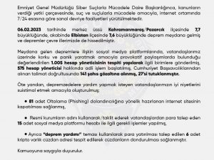 Egm: “Sosyal Medya Platformlarında Depreme İlişkin Provokatif Paylaşımlarda Bulunan 27 Kişi Tutuklandı”