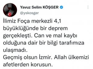 İ̇zmir Valisi Köşger’den Deprem Açıklaması