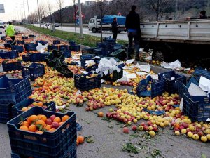 Meyve Yüklü Kamyonet Kaza Yaptı, Meyveler Yola Saçıldı: 1 Yaralı