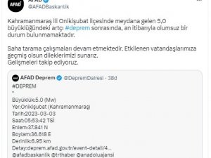 Kahramanmaraş’ta 5.0 Büyüklüğünde Deprem Meydana Geldi