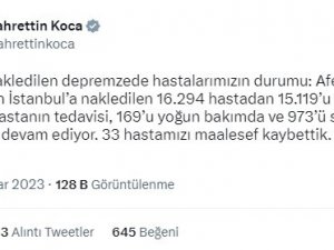 Sağlık Bakanı Koca: “Afet Şehirlerinden İ̇stanbul’a Nakledilen 15 Bin 119 Hasta Taburcu Oldu”