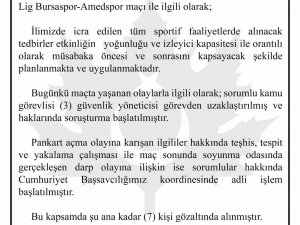 Bursa Valiliğinden Bursaspor-amedspor Açıklaması: "3 Güvenlik Yöneticisi Görevden Uzaklaştırıldı, 7 Kişi Gözaltına Alındı"