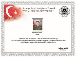 Msb: "Kahraman Silah Arkadaşımız, 7 Mart 2023 Tarihinde Şehit Olmuştur. Kahraman Şehidimize Sahsım Ve Milli Savunma Bakanlığı Mensupları Adına Allah’tan Rahmet; Kederli Ailesine Ve Asil Milletimize Başsağlığı Ve Sabır D